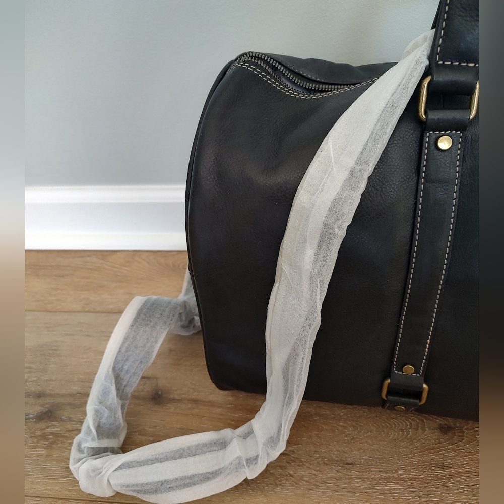 American Leather Co. Arlington Weekender Zip Shoulder Bag Black Smooth NWT - Picture 5 of 11